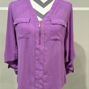 Express Lavender V-Neck Zip Front Blouse